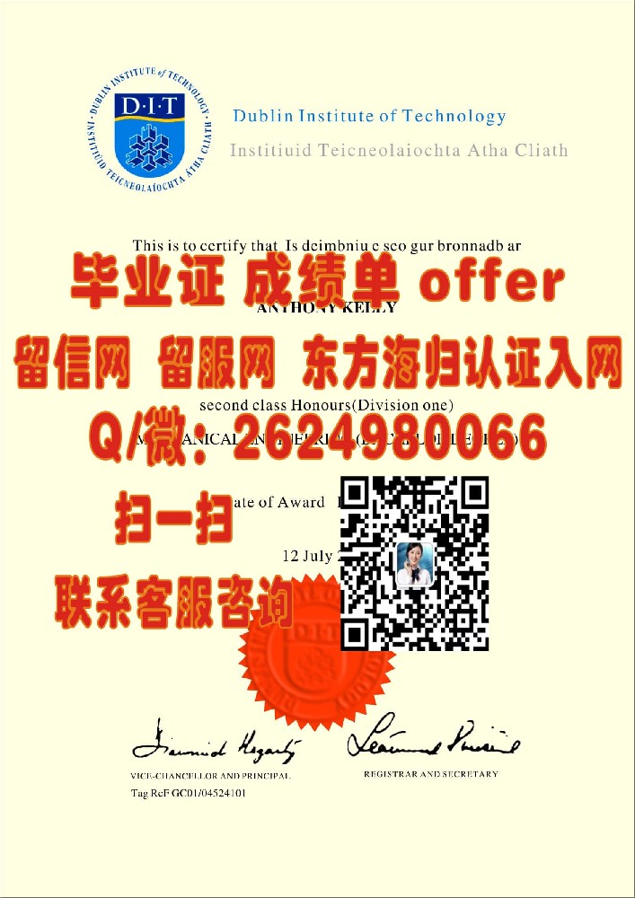 都柏林理工学院Dublin Institute of Technology海外大学毕业证模板图片样本