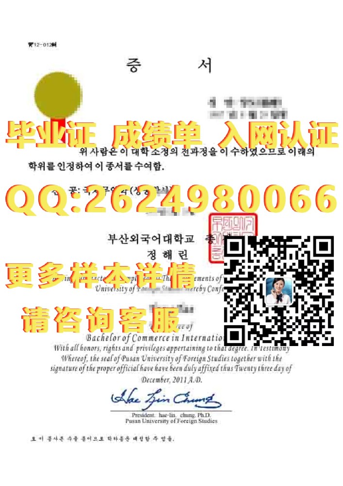 釜山国立大学毕业证 - 海外大学毕业证|文凭|成绩单|学位证书模板图片样本
